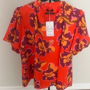 Puff Sleeve Blouse with Ruffle Neckline